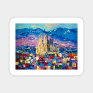 Barcelona In Evening Dress. La Sagrada Familia Magnet