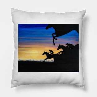 Newmarket Race Horses at Sunrise Painting Pillow