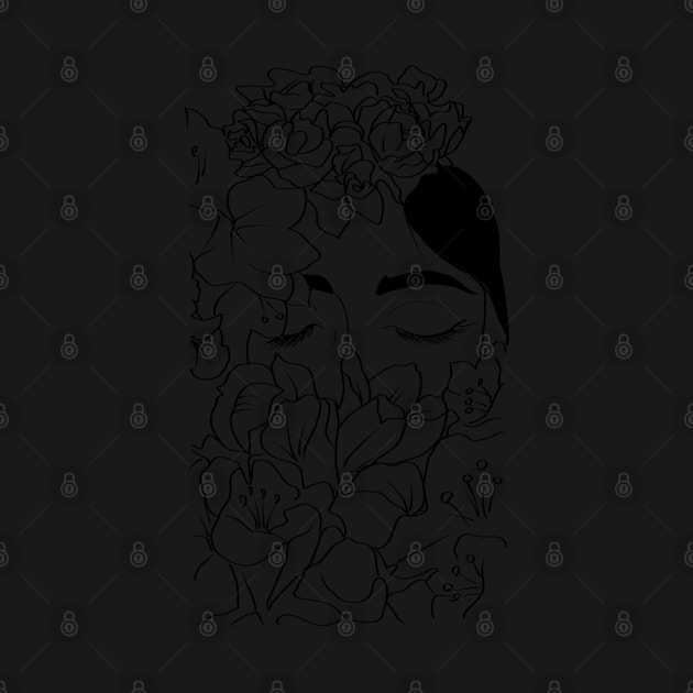 Woman face with flowers line art by metisartdesign