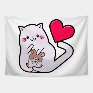 Kawaii style, mouse lovers, Valentine's Day, cute kawaii mice and cats . Tapestry