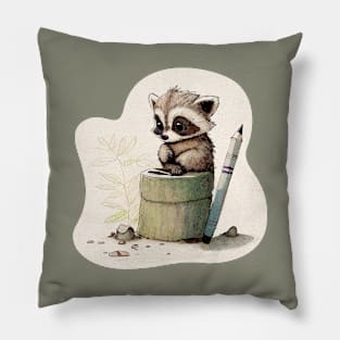 Raccoon Artist Pillow