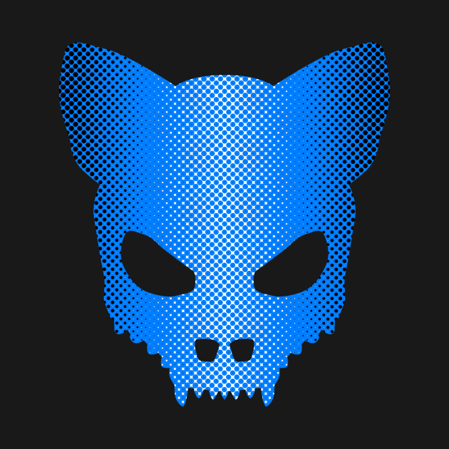 Devil-Cat Skull In Blue and Black Halftones Art by sleepingdogprod