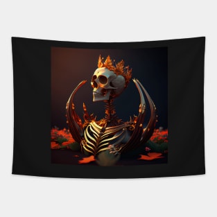 Skeleton in garden with golden crown Tapestry