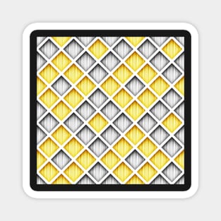 Yellow and Gray 3d Geometric Pattern, Rhombic Harlequin Motif Magnet