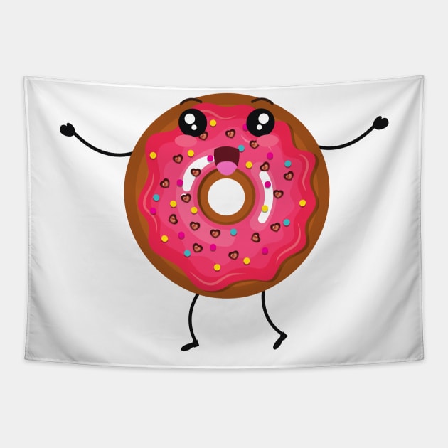 Smiling Cartoon Pink Cute Baby Donut Tapestry by InkyArt
