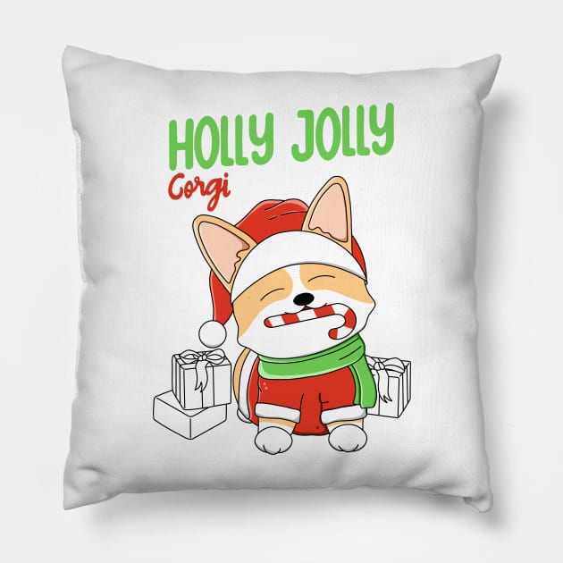 Holly Jolly Corgi Pillow by Kimprut