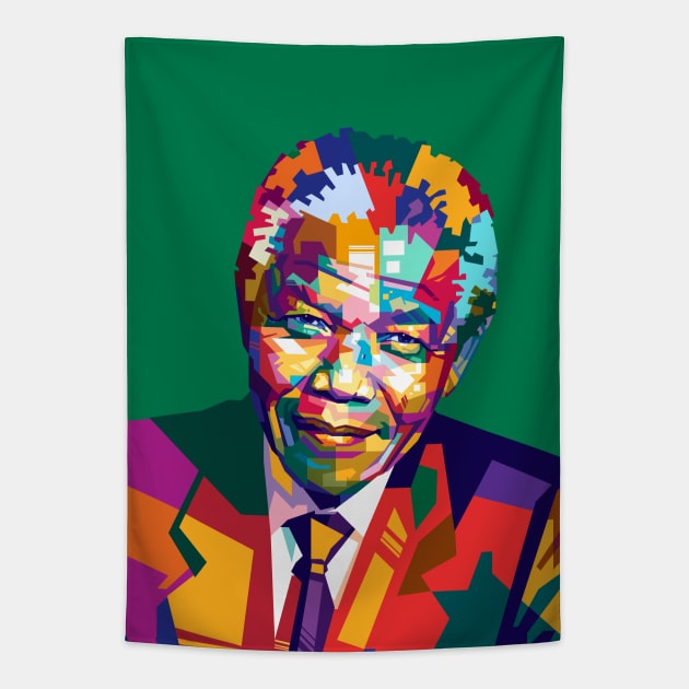 Nelson Mandela Pop art Portrait Illustration Tapestry by RJWLTG