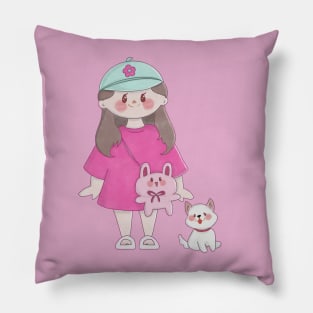 Cute little girl with a dog Pillow