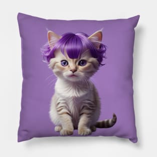 Funny purple wig cute kitty kitten fashion cat Pillow