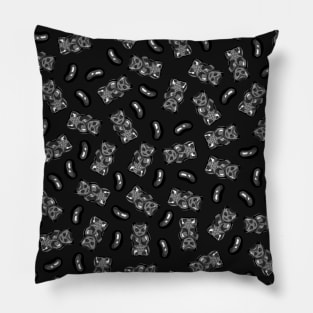 Black Jelly Beans & Gummy Bears Pattern Pillow