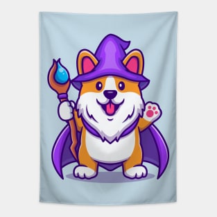 Cute Corgi Dog Wizard With Magic Wand Tapestry