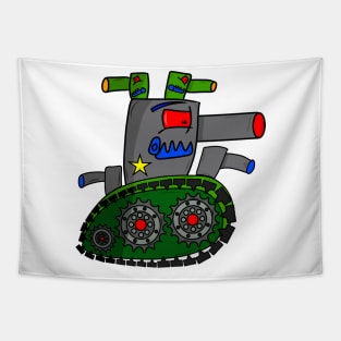 Mini Angry Tank Cartoon Tapestry