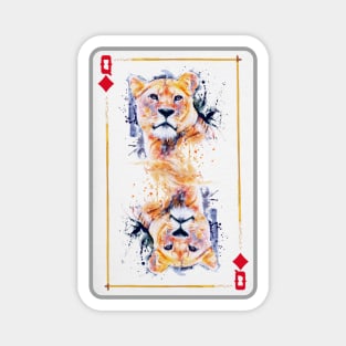 Lioness Head Queen of Diamonds Playing Card Magnet