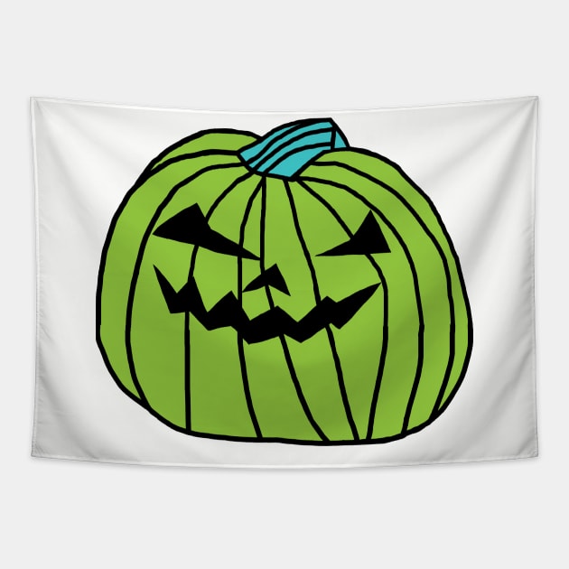 Big Green Halloween Horror Pumpkin Tapestry by ellenhenryart