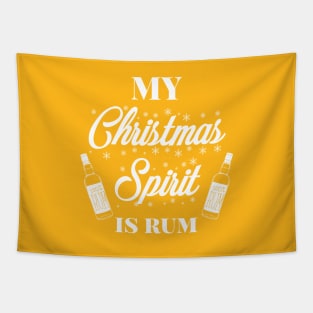 My Christmas spirit is rum, Funny Christmas pun, Alcohol holiday humour Tapestry