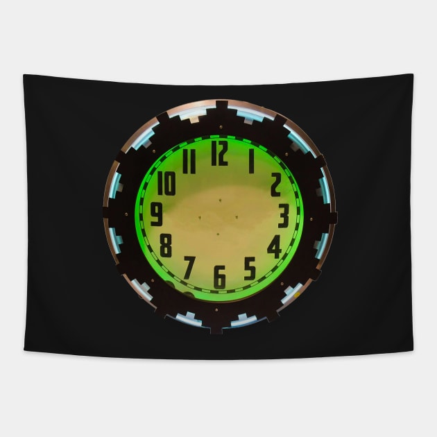 1930's Neon Aztec Design Clock Tapestry by ArtShare