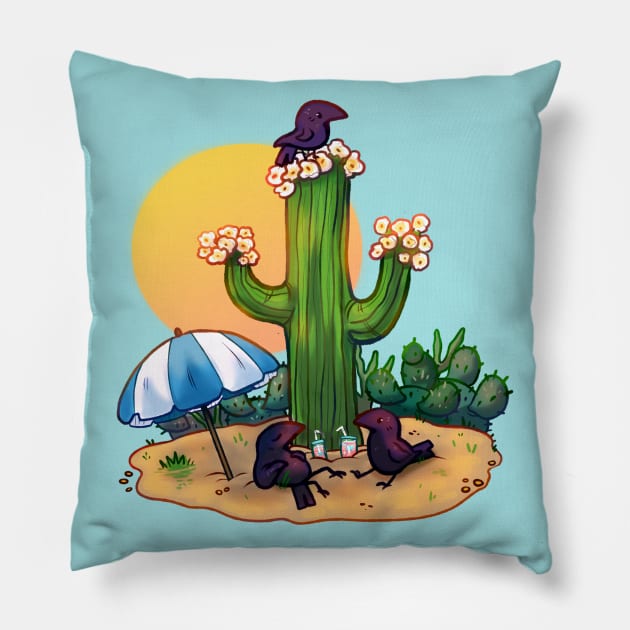 Cacti Corvids Pillow by Christa Paolucci