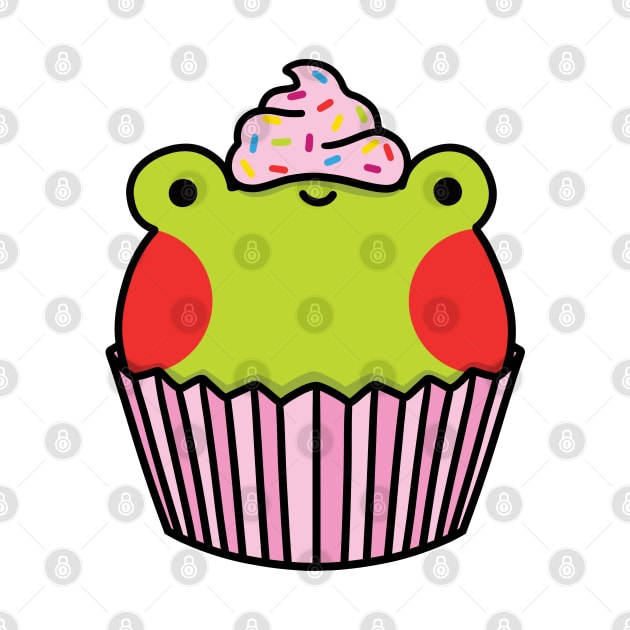 Frog cupcake with pink frosting by Nikamii