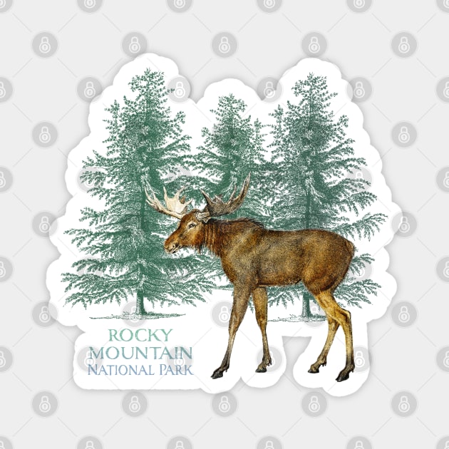 Rocky Mountain National Park Colorado Moose Trees Vintage-Look Magnet by Pine Hill Goods