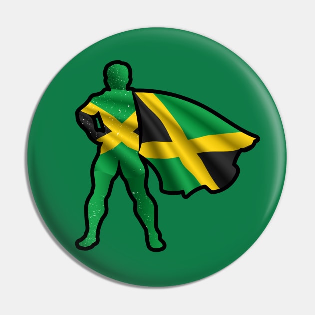 Jamaican Hero Wearing Cape of Jamaica Flag Hope and Peace Unite in Jamaica Pin by Mochabonk