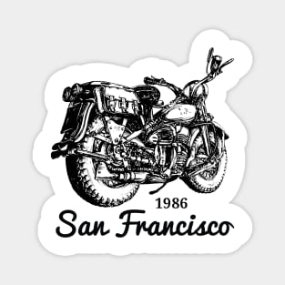 Hand Drawn Motorcycle San Francisco 1986 Retro Style Magnet