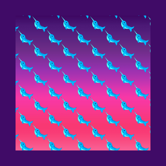 Cute cartoon narwhal pattern on neon pink purple ombre gradient by galaxieartshop