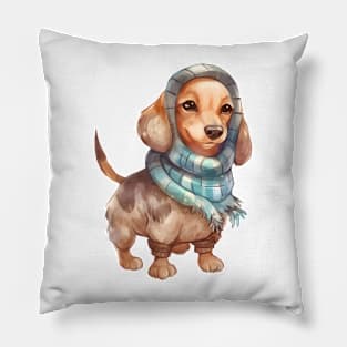 Watercolor Cozy Dachshund Dog Pillow