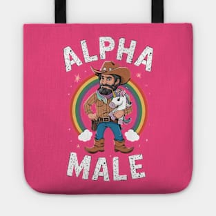 Alpha Male Funny Unicorn Rainbow Gift Fathers Day Gay Man LGBT Pride Cowboy Tote