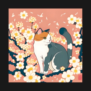 Kawaii Cats under Cherry Blossom Trees Cute Japanese Sakura - Cat Lover T-Shirt