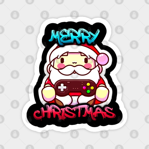 Santa Clause Playing Video Games - Merry Christmas - Winter Graphic Graffiti Art - Holiday Gift Magnet by MaystarUniverse
