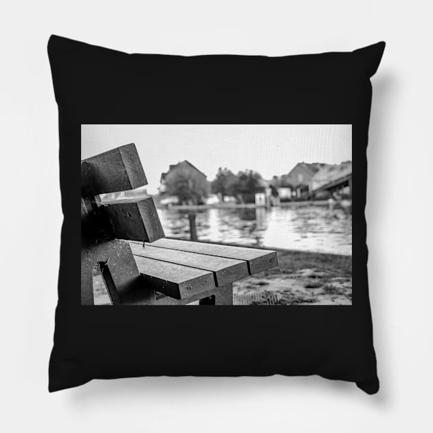 Riverside bench on the River Bure in the Norfolk village of Wroxham Pillow by yackers1