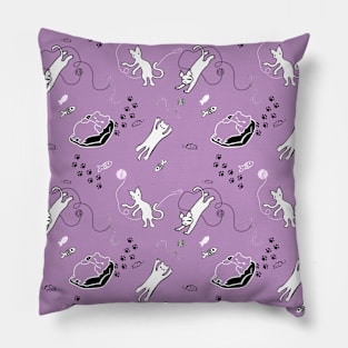 Cartoon Cats Pattern Lilac Lavender Pillow