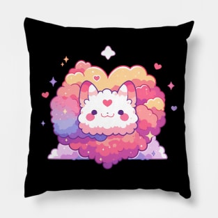 Hearts And Stars Fluffy Rainbow Cloud Kawaii Llama Pillow