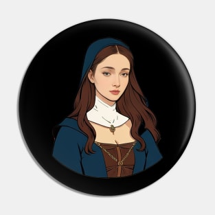 Lady Wearing Medieval-Inspired Fashion Costume Pin