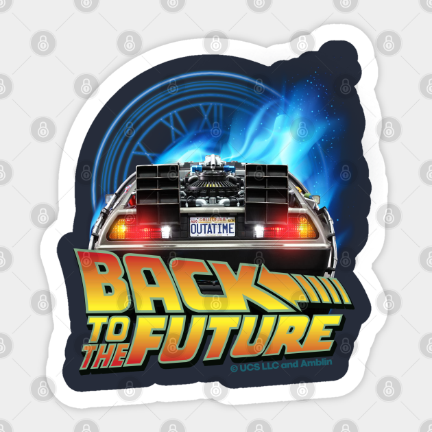 Back to the future Delorean teleport and clock tower. Perfect present for mom mother dad father friend him or her - Back To The Future - Sticker
