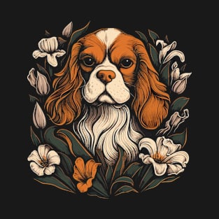 King Charles Spaniel with lilies illustration T-Shirt