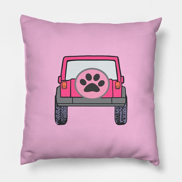 Pink Jeep with Paw Print Pillow by Trent Tides