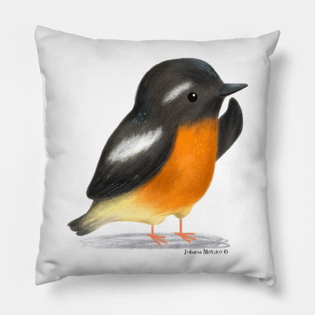 Mugimaki Flycatcher Bird Pillow by julianamotzko