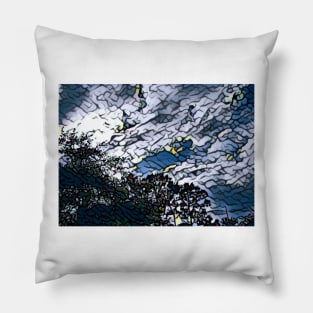 Nature Abstract Sky, mugs, tote, nature duvet cover, floor pillow, impressionism sky, nature, trees, sky, geometric pattern pillow, blue, white Pillow