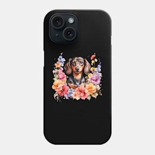 A dachshund decorated with beautiful watercolor flowers Phone Case