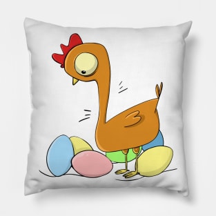 Surprised Hen - Colored Eggs Pillow