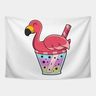 Flamingo with Mug of Juice & Drinking straw Tapestry