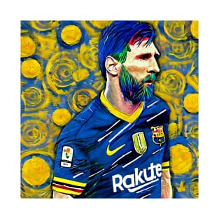 Messi oil painting van gogh style art tshirt T-Shirt