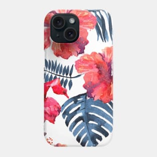 Watercolor tropical leaves and plants. Hand painted jungle greenery background Phone Case