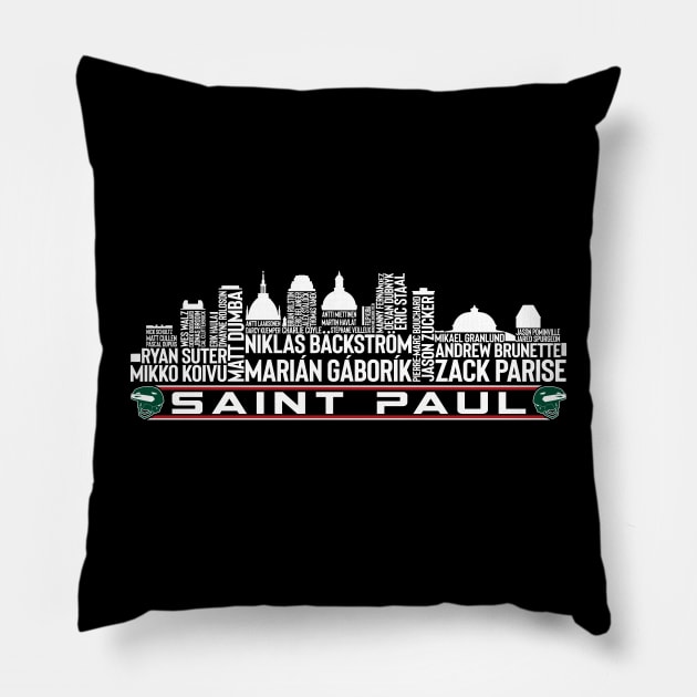 Minnesota Hockey Team All Time Legends, Saint Paul City Skyline Pillow by Legend Skyline