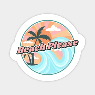 Beach Please Vintage Wave Palm Tree Sunset Magnet