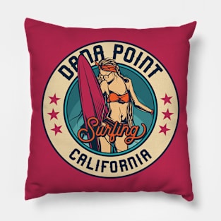 Vintage Surfing Badge for Dana Point, California Pillow