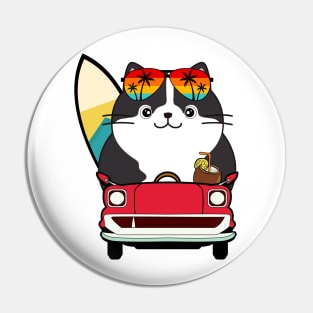 Funny Fat cat is driving to the beach Pin