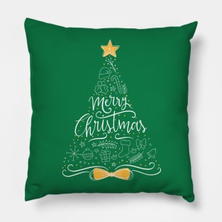 Merry Christmas Sketch Tree Pillow