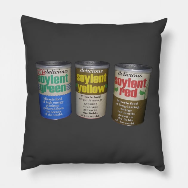 SOYLENT GREEN, RED, YELLOW Pillow by The Jung Ones